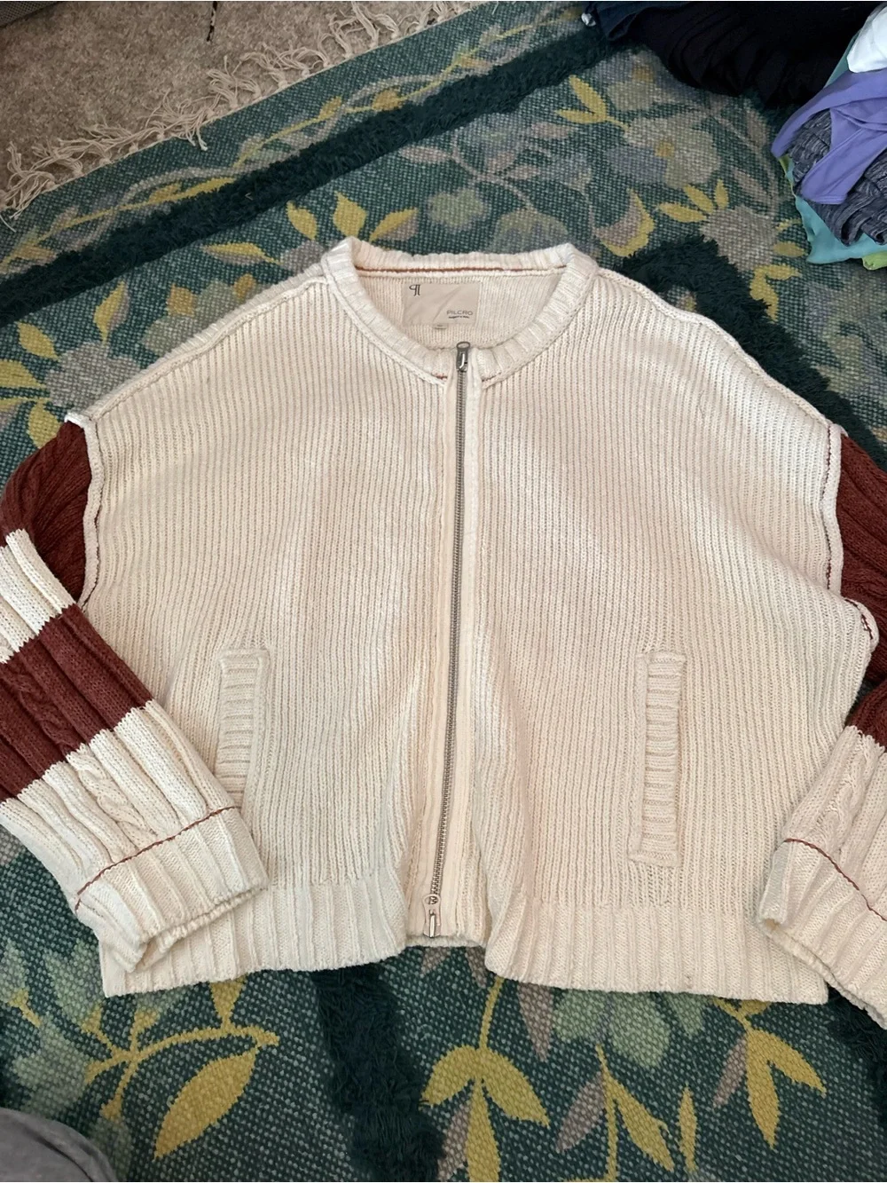 NWOT Pilcro Anthropologie Tiger Cable-Knit Zip-Up Sweater, size XL - Picture 4 of 5